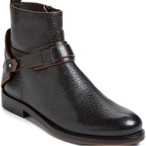 Tory Burch Derby Ankle Boots Pebble Leather Black